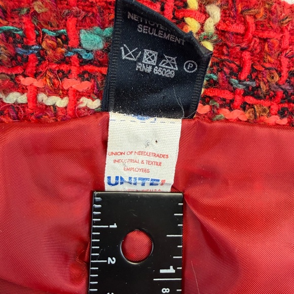 Vintage Women's Skirt Red Boucle Union-Made Wool 10 Plaid Academia Tartan Pencil - Picture 7 of 15